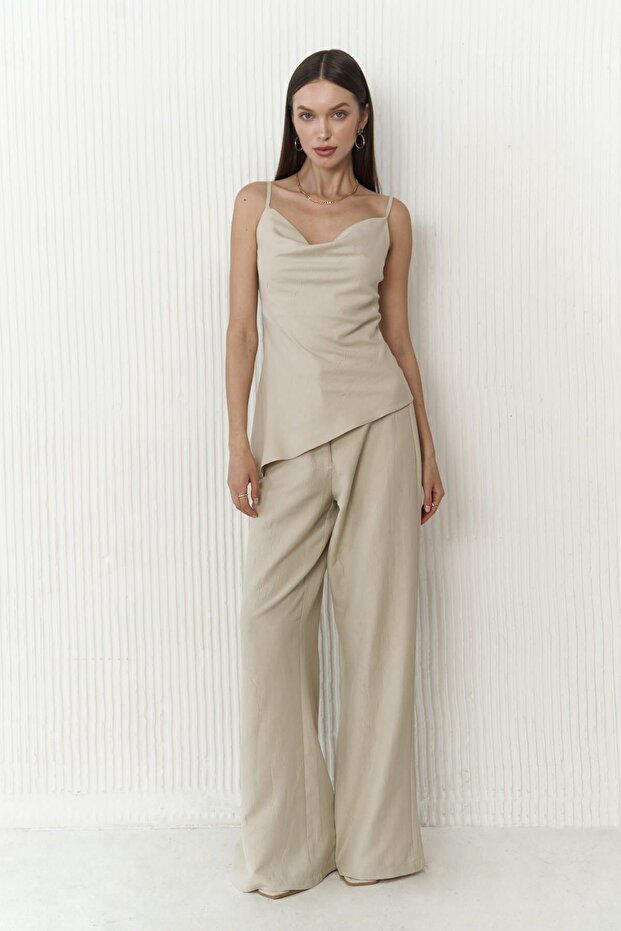 Javier Beige Blouse Pants Set - 8