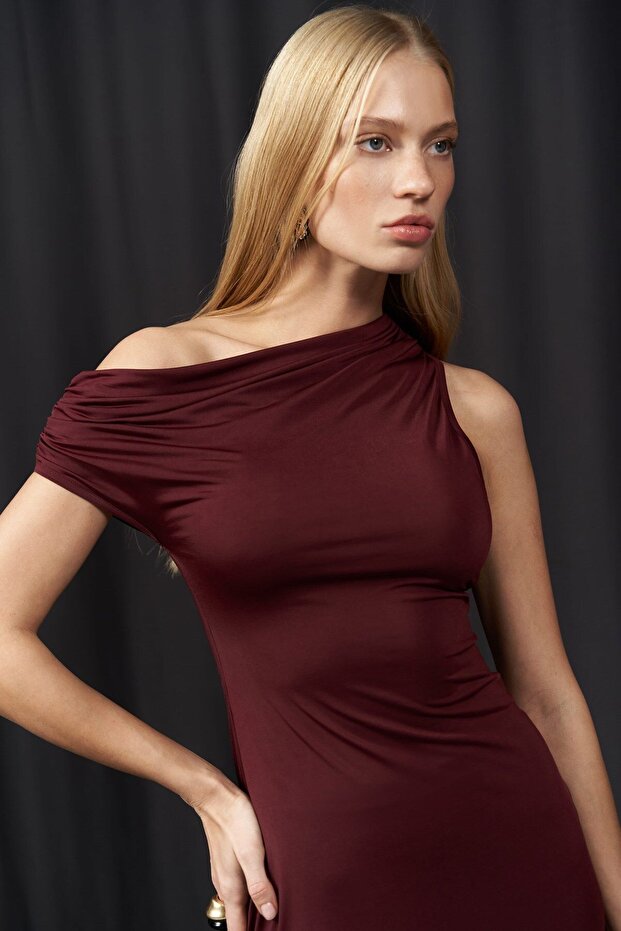 Sheer Bordo Mini Elbise - 8