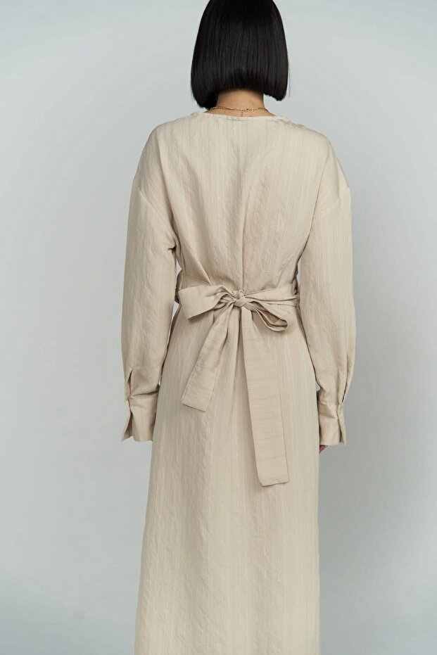 Bella Midi Boy Bej Elbise - 4