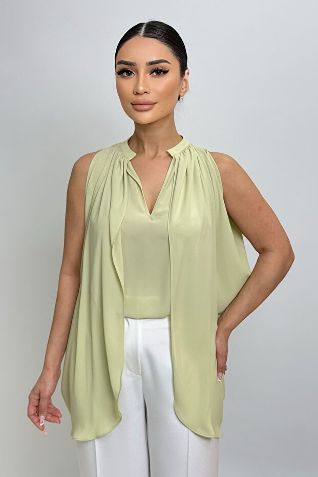 V yakalı dökümlü bluz - 1