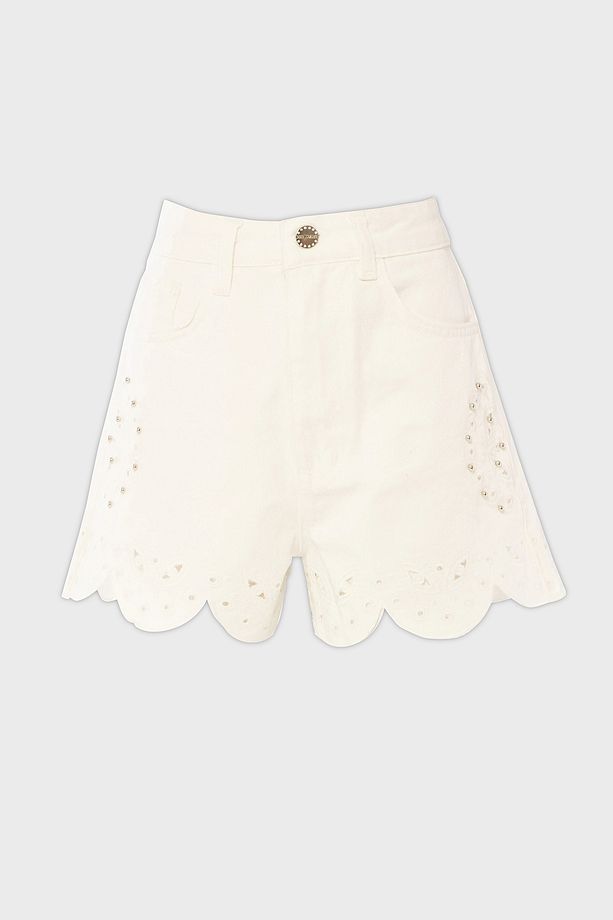 Pamuklu Taş Detaylı Regular Fit Yüksek Bel Mini Kot Short SHORT 053 - 5