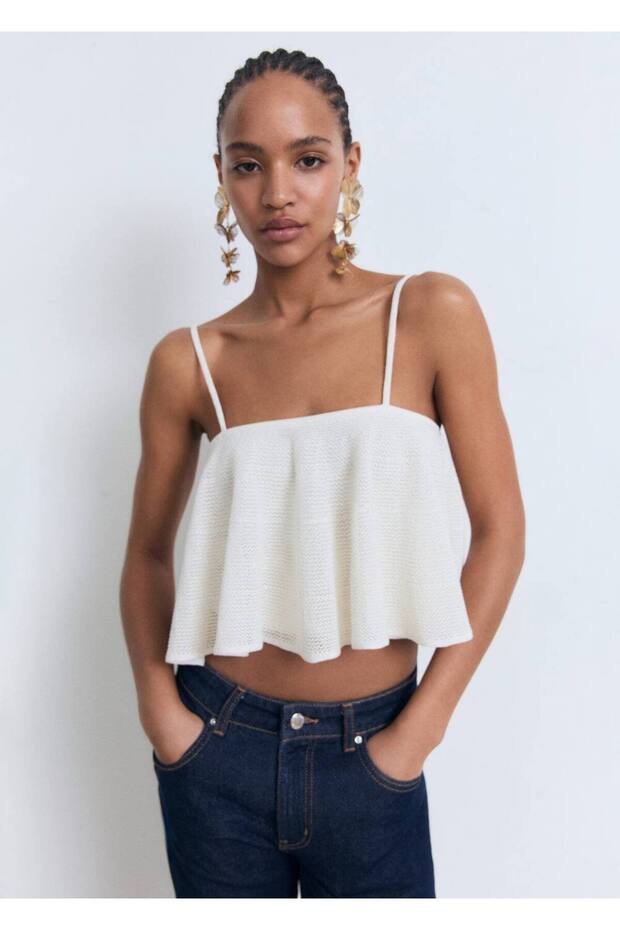 Volanlı triko bluz - 1