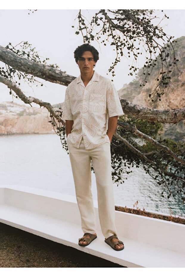 Keten Karışımı Elastik Belli Pantolon - 7