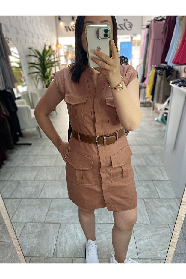 KEMERLİ KETEN ELBİSE - 2