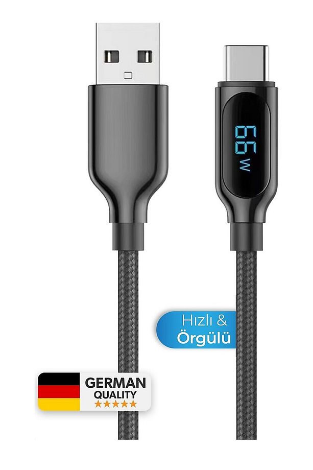 100W-M 5A Type-c To Type-c Hızlı Data şarj Kablosu Dijital Ekran 120cm - 3