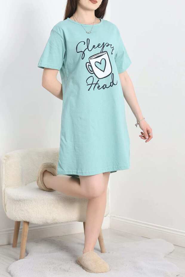 Tunic Relax Mold Nightgown Home Wear Front Printed, Skirt Oval, Long T-Shirt