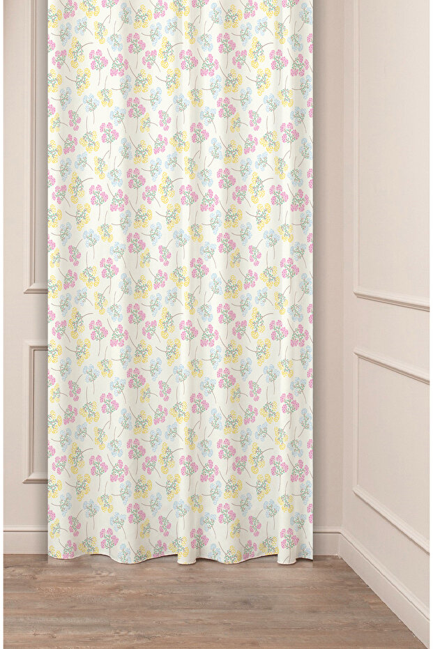 Flowers Leaf Square Geometric Lines Patterned Custom Design Digital Printed (Single Wing) Background Curtain