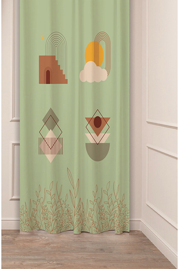 Bohemian Geometric Line Shapes Special Design Patterned Digital Printed (Single Wing) Modern Stylish Background Curtain