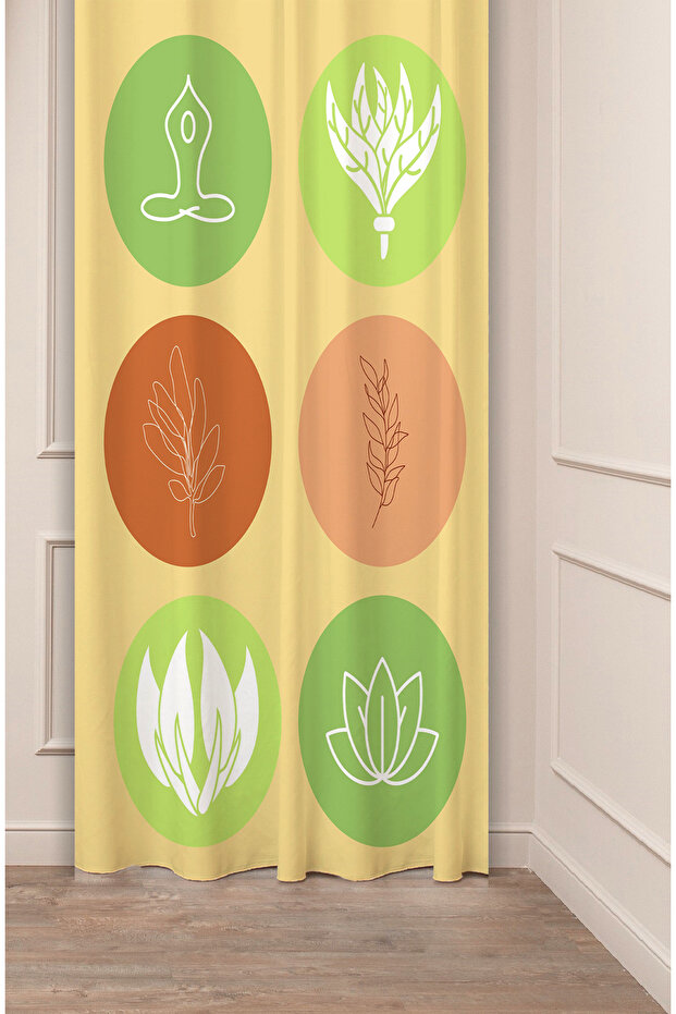 Flowers Leaf Striped Bohemian Patterned Special Design Digital Printed (Single Wing) Modern Stylish Background Curtain