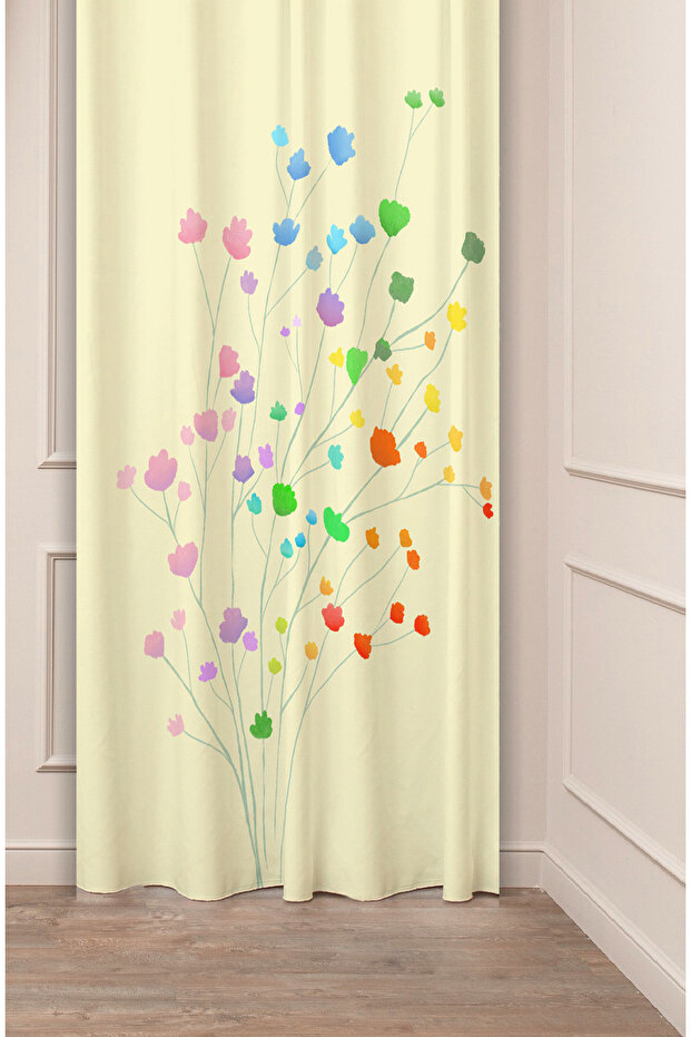 Flowers Leaf Striped Bohemian Patterned Special Design Digital Printed (Single Wing) Modern Stylish Background Curtain