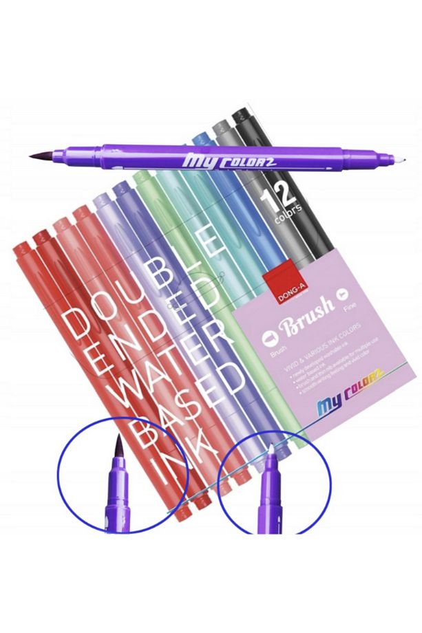 My Color Çift Taraflı Fırça Uçlu Keçeli Kalem 12 Renk - 1