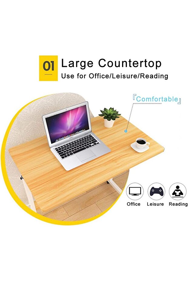 Movable Height Adjustable Laptop Table (40*80 cm) - Beige - 2