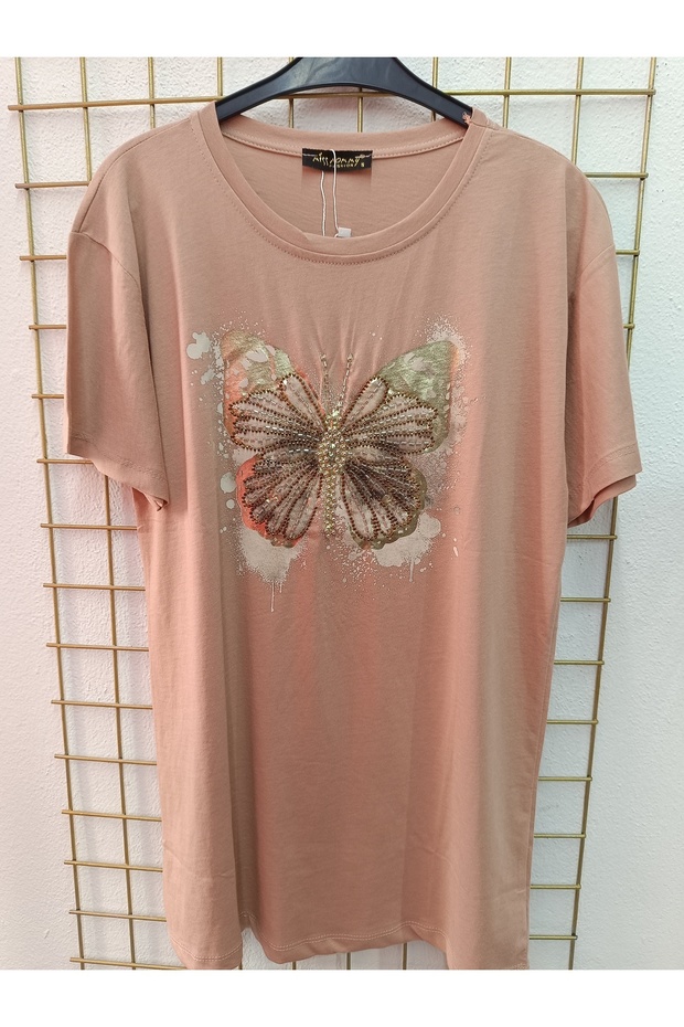 بلوزة مطبوعة من الأمام بياقة دراجة مرنة منقوشة على شكل فراشة - 5