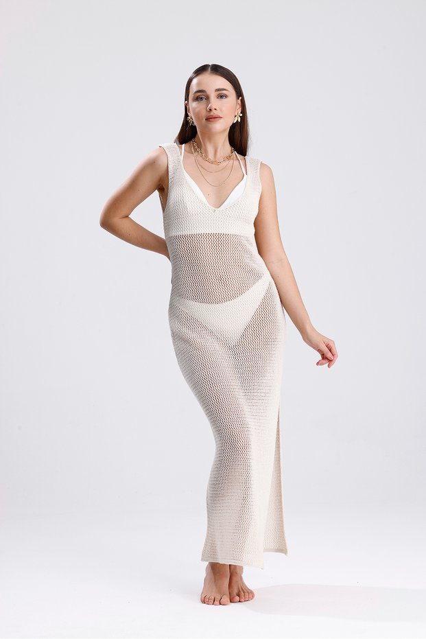 Women's Knitwear Knitted Openwork Button Detail Beach Dress