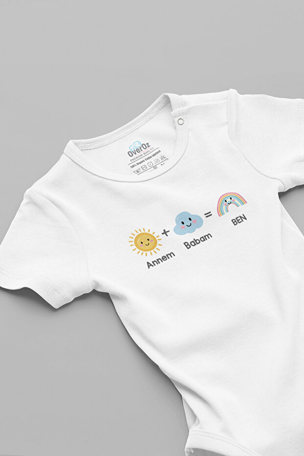 Mom Dad Me Rainbow Printed Short Sleeve Snap Fastener Baby Bodysuit Bodysuit Jumpsuit 5911