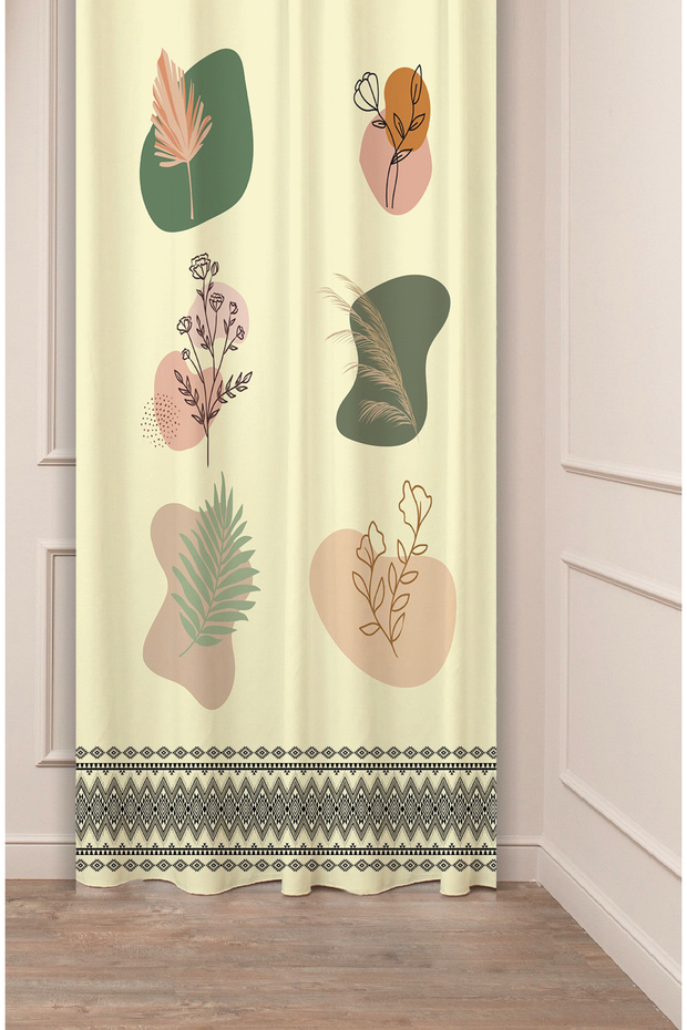 Bohemian Vase Flower Leaf Pattern Special Design Digital Printed (Single Wing) Soft Modern Stylish Background Curtain