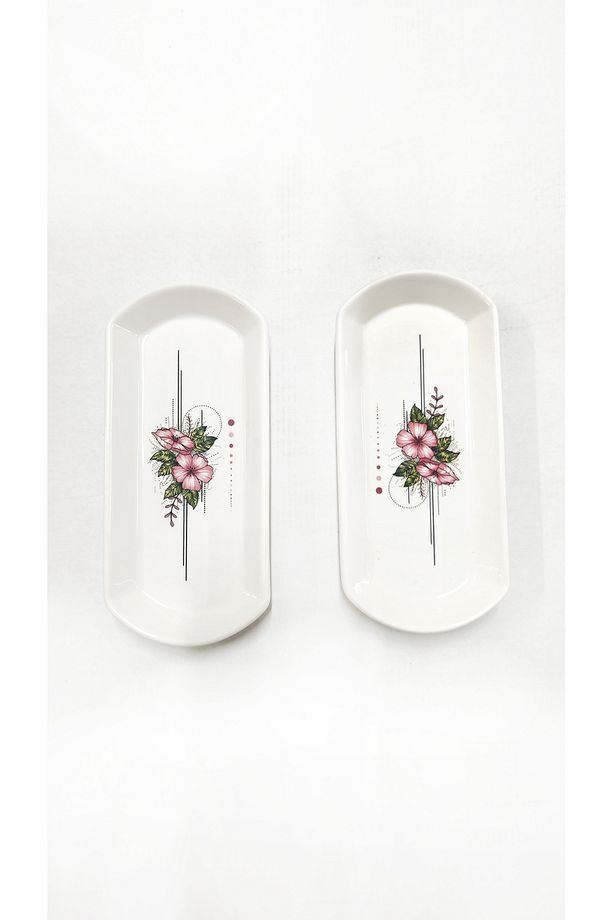 2 Adet Artless Pembe Seramik Oval Kayık Tabak Hediyelik Kahvaltılık Takımı, Seti 20cm - 2