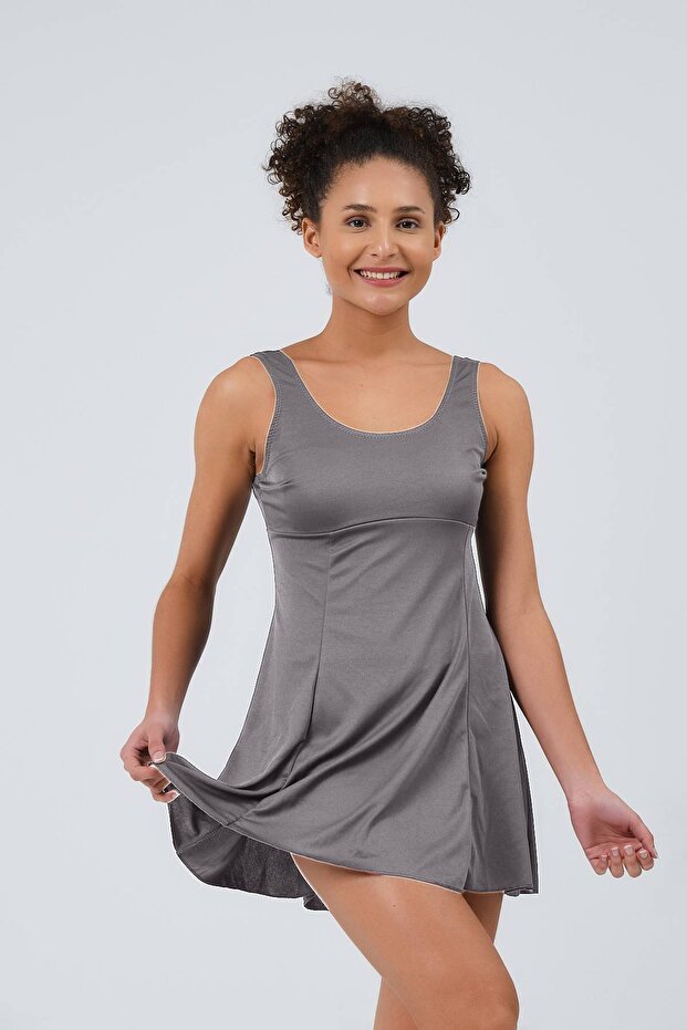 Kadın Elbiseli Şortlu Mayo Geniş Askılı Tek Parça Şortlu Elbiseli Mayo - 5