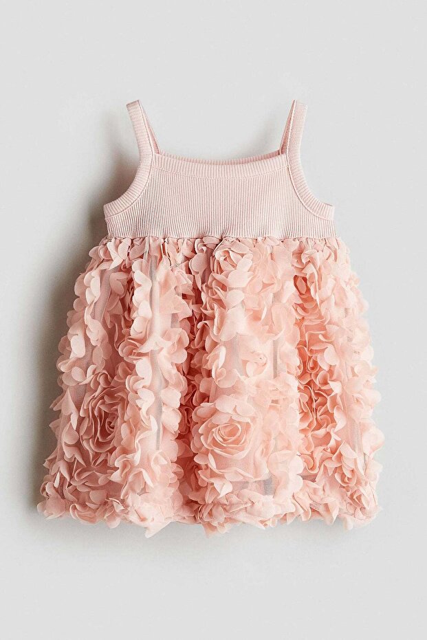 Flower-appliqué jersey dress