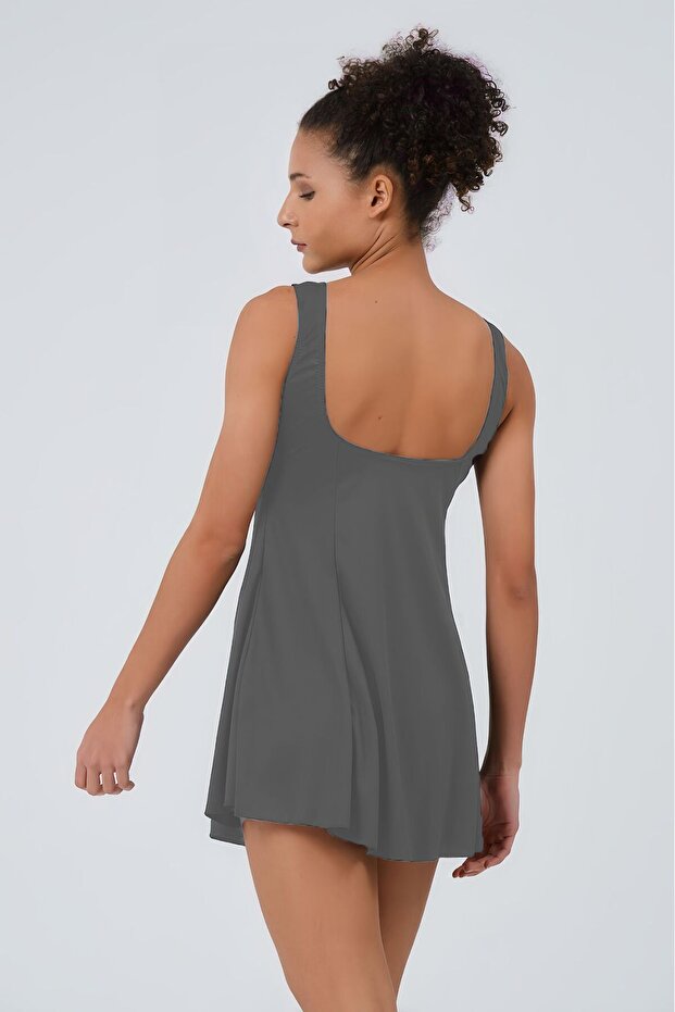 Kadın Elbiseli Şortlu Mayo Geniş Askılı Tek Parça Şortlu Elbiseli Mayo - 8