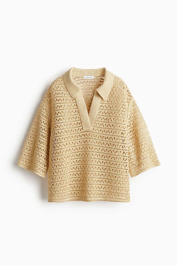 Crochet-look popover shirt