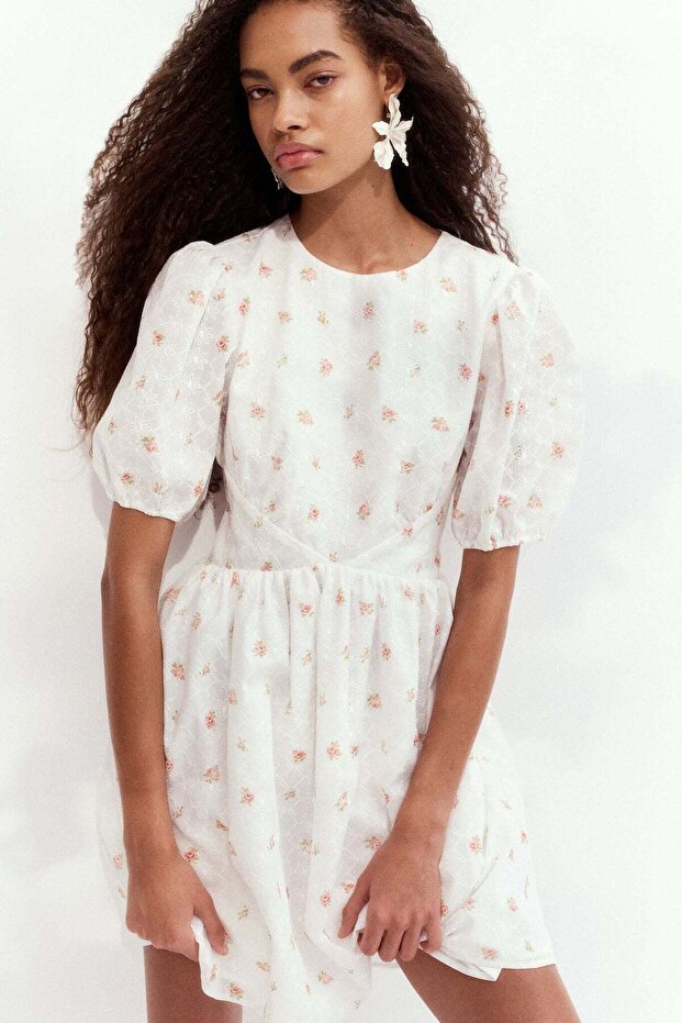 Embroidered open-back dress