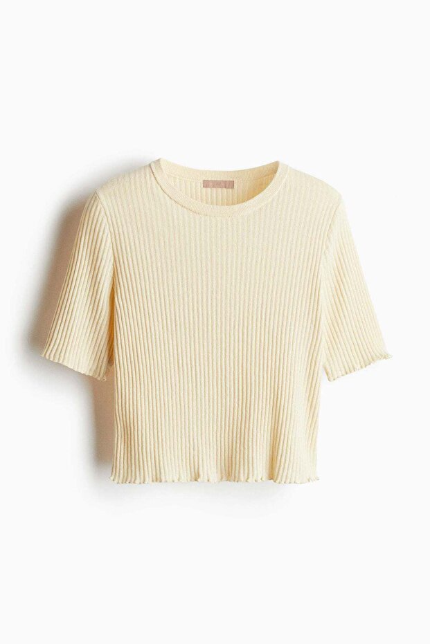 Linen-blend rib-knit T-shirt