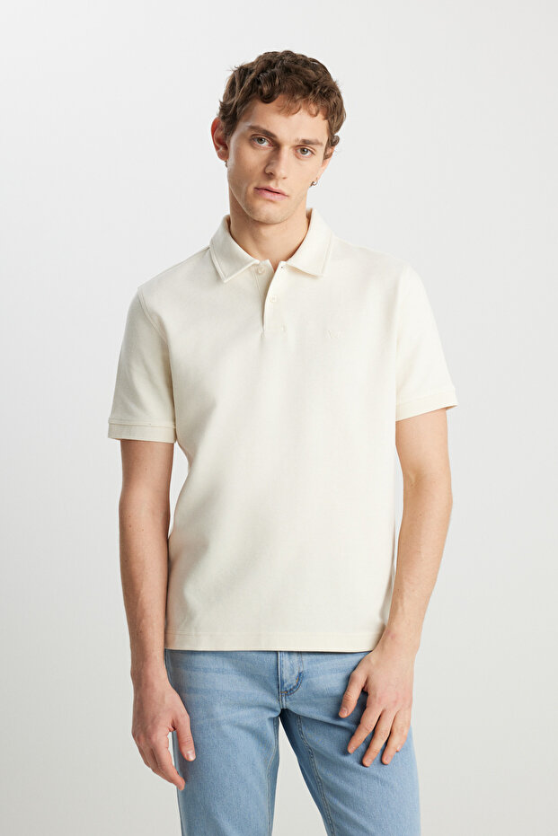 Men's Regular Fit Polo Ecru Men's Short Sleeve T-Shirt