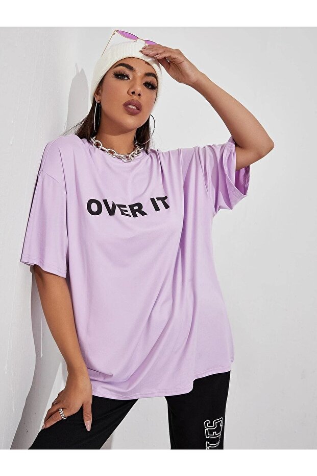 تي شيرت كاجوال مقاس كبير مطبوع عليه Over It Boyfirend