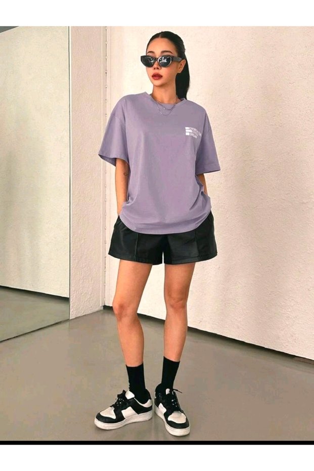 Women's Cherish Time Effect Printed Oversize Casual T-shirt Boyfriend