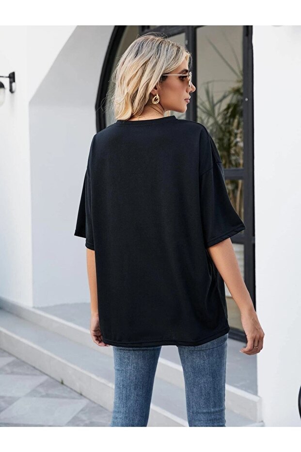 Μαύρο μπλουζάκι Oversize Wild Printed - 3