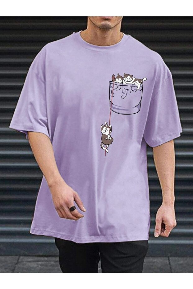 Raccoon Pocket Printed Oversize Men's T-shirt Casual Boyfirend