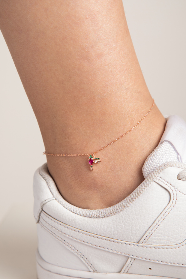 Kadın Ruby Kuş Model 925 Ayar Rose Gümüş Halhal - 1