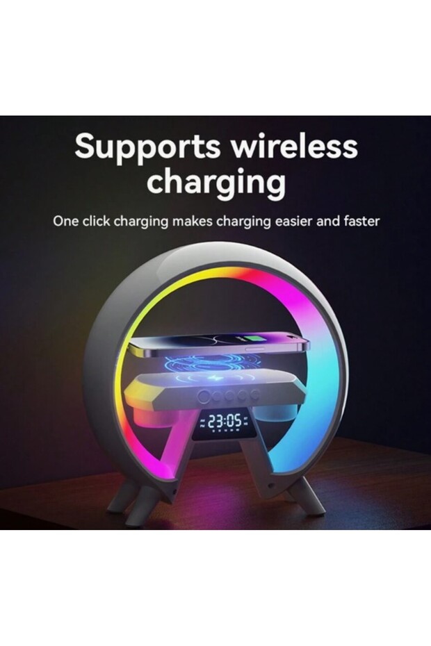 Wireless Charging Stand, Multicolor Light, Bluetooth Speaker Function, Clock, Fast Charging, 15W - 4