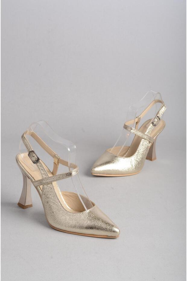 Seç 1126 Genuine Leather Women's Shoes with Heel (Heel: 10cm) Gold