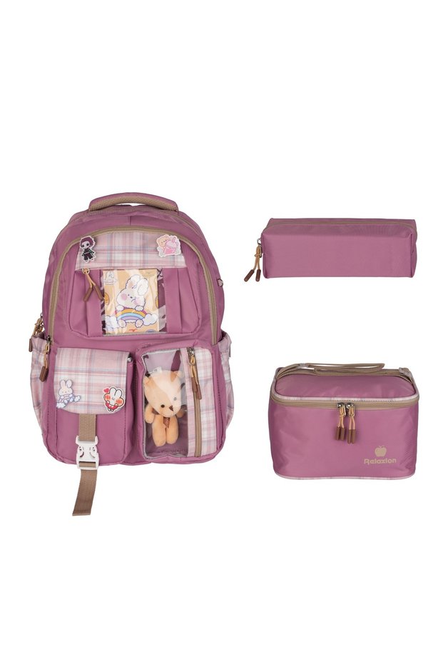 Korean Style Luxury Set of 3 (Bag-Nutrition-Pen Holder) School Bag
