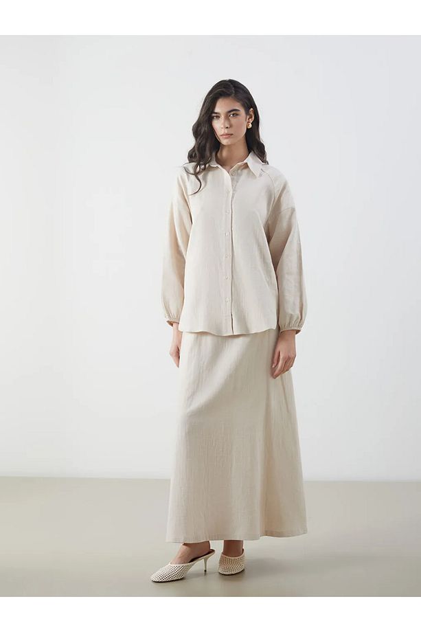 LCW Modest Bej Oversize Müslin Kadın Gömlek - 2