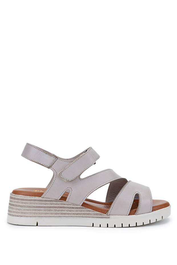 Women's Genuine Leather Gray Heeled Sandals