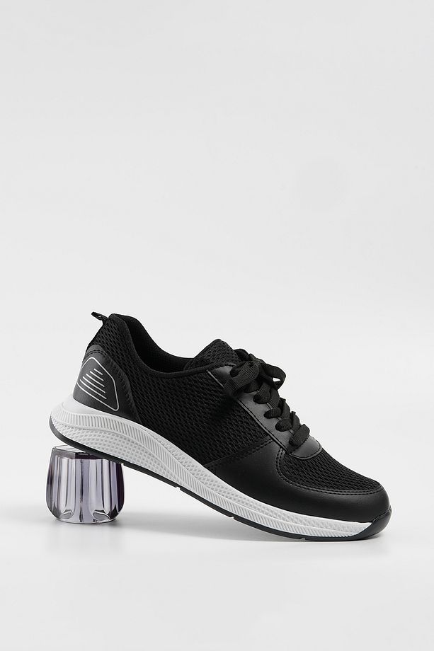 Kadın Siyah Bağcıklı File Detaylı Deri Sneaker 2,5 Cm Byndf301 - 5