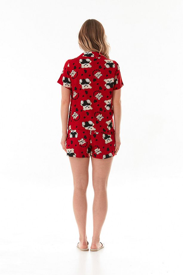 Ayıcık Desenli Gömlek Yaka Şortlu Pijama Takımı - 6