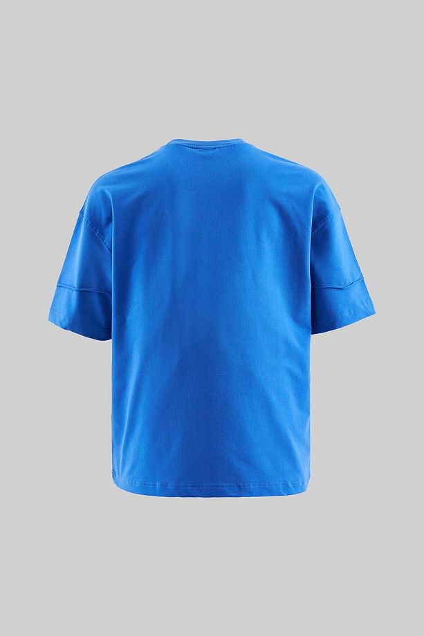 Erkek Technical Embroidered Oversize Soft Mavi Tişört - 3