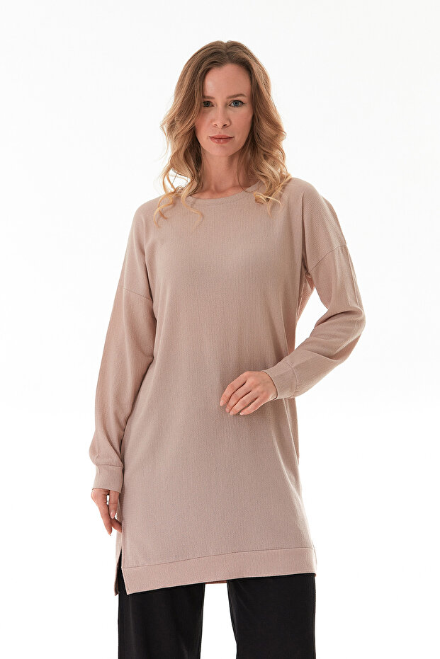 Bürümcük Fabric Crew Neck Tunic with Slits on the Sides