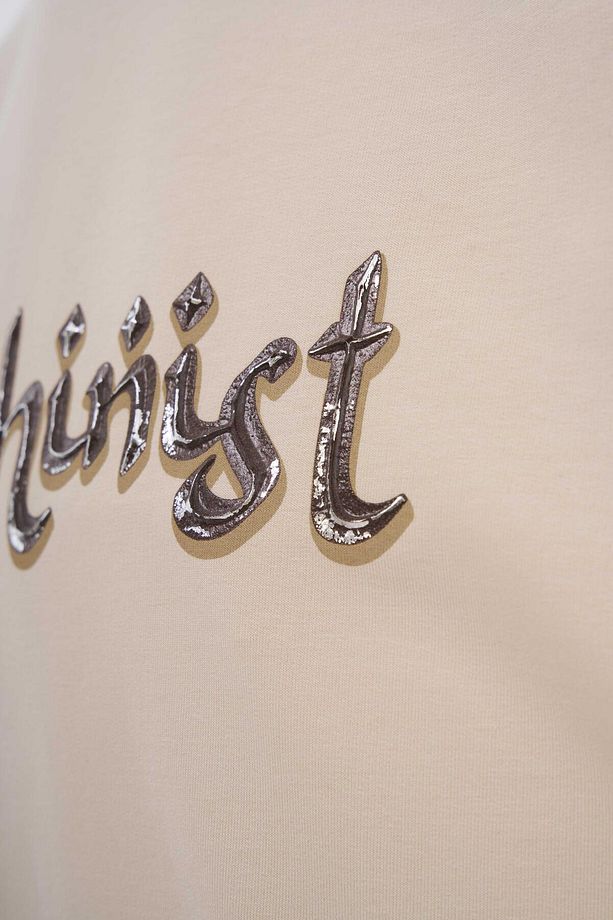 Erkek Mud Technical Printed Oversize Soft Bej Tişört - 2