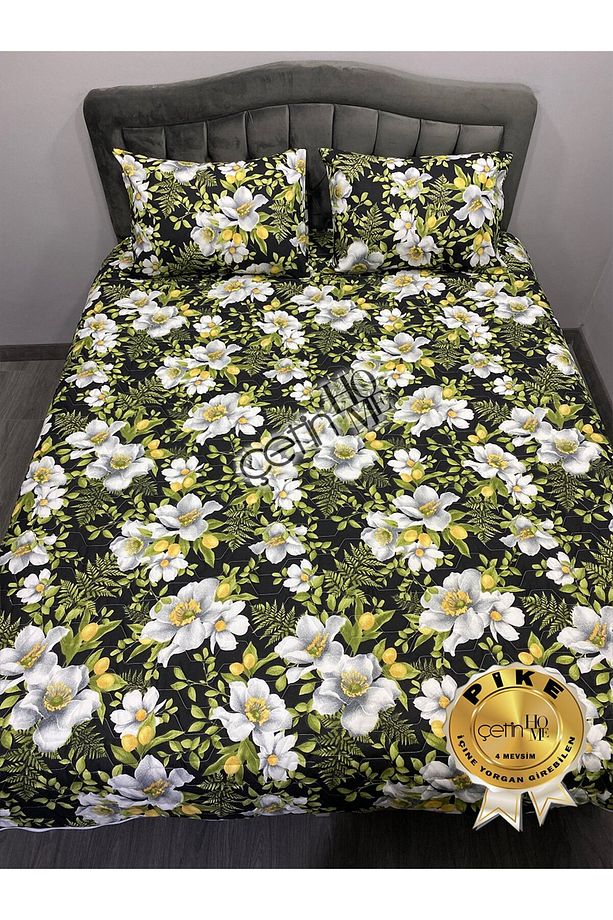 Çetinhome Çift Kişilik Kapitone Pike Seti 4 Mevsim Limon Çiçeği - 6