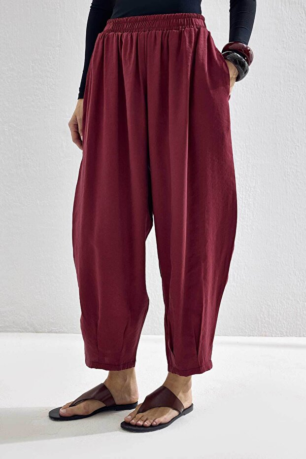 Basic Oversize Bordo Pantolon Takım - 6