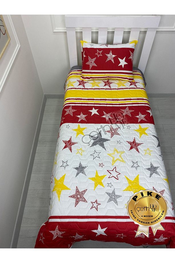 Tek Kişilik Kapitone Pike Seti 4 Mevsim Sarı Kırmızı - 7