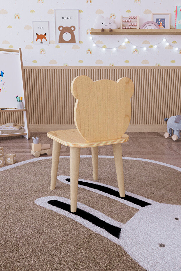 Ahşap Ayıcık Çocuk Sandalyesi - 2 Adet - 4