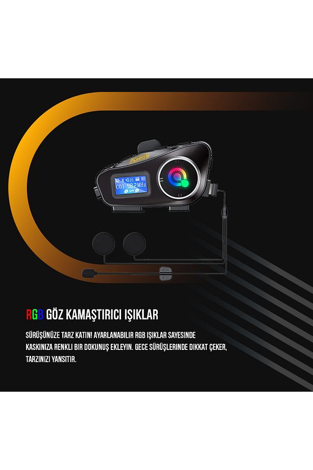 2 ADET Q58-MAX Radyolu Telsiz Özellikli 2 Kişi Bağlantılı Bluetooth Kask Kulaklık Ekranlı Fenerli Mü - 7
