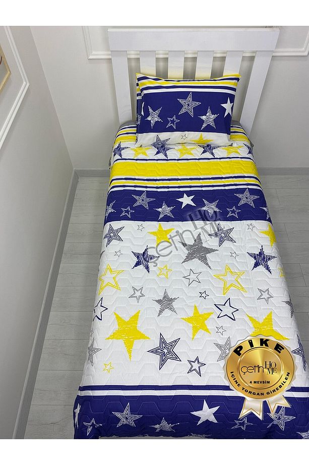 Çetinhome Tek Kişilik Kapitone Pike Seti 4 Mevsim Sarı Lacivert - 7