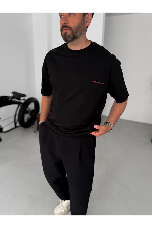 Siyah Goodrich Baskılı Oversize T-Shirt PM-112 - 5